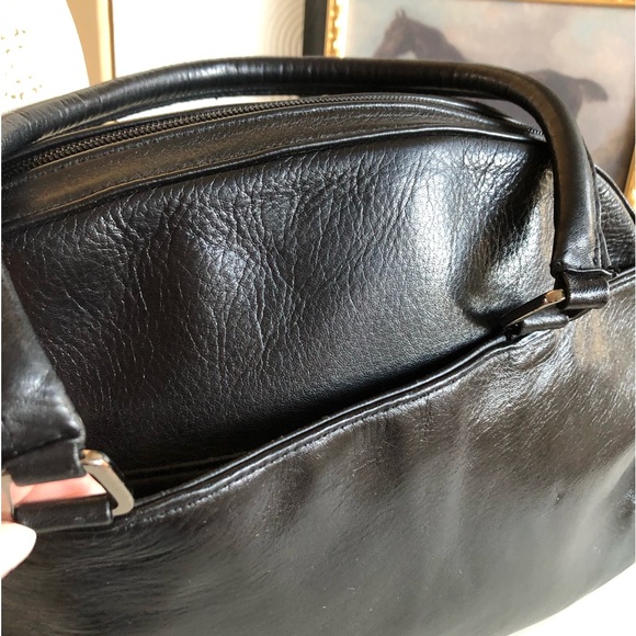 Perlina New York Satchel Arch soft black leather handbag silver hardware - Picture 9 of 14